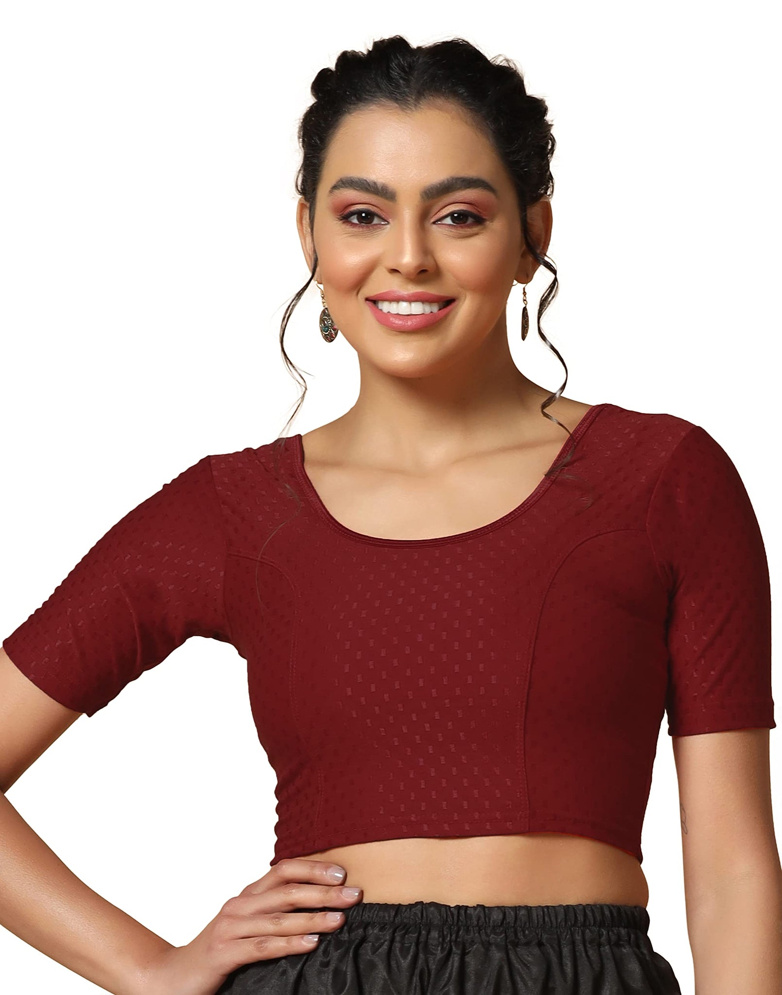 Toplot Cotton Blend Lycra Stretchable Round Neck Blouses For Women Readymade (Blouse-5058-Maroon-40),Maroon,40,B0BX429QWX