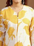 Womanista Women'S Yellow & White Hakoba Printed Tunic With Trouser Cord Set(Co-Ords_9093_M)
