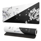 Black and White Japanese Cherry Blossom Gaming Mouse Pad Sakura Death Life Flower Mat 31.5x11.8 Inch Texture Non-Slip Rubber Bas
