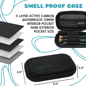 nugbuddy J-Kit - On The go Travel Case Accessory, No Odor Carbon Lining - Water Resistant Case - Glass Accessories with included