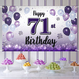 LASKYER Happy 71st Birthday Decorations,71st Purple Balloon Large Birthday Banner Backdrop Sign,71 Years Old Bday Party Supplies