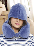Travel Blue Ergonomic Hoody Travel Neck Pillow With BuiltIn Hood, Memory Foam UShaped Travel Pillow, Neck & Shoulder Support F