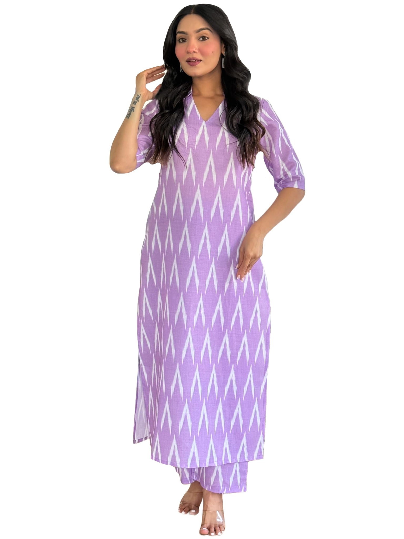 Anni Designer Women'S Rayon Viscose Straight Printed Kurta With Pant (Demeter Onion-Vks02_M_Lavender_Medium),Lavender,M,,,