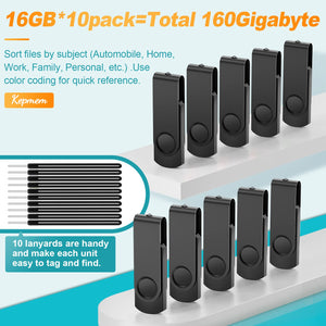 16GB USB Flash Drive 10 Pack Thumb Drive Kepmem USB 2.0 Flash Drive Bulk Metal USB Memory Stick Swivel Pendrive Keychian Design
