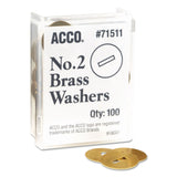 ACCO #2 Washers for TwoProng Fasteners, 1.25 Diameter, Brass, 100/Box