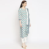 Anni Designer Women'S Cotton Straight Kurta With Palazzo & Dupatta (Jaipuri Sea Green_Gsk_M_Sea Green_Medium),Sea Green,M,Cotton,Straight,