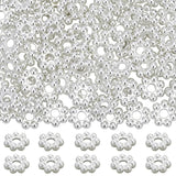 Beebeecraft 80Pcs 5mm Flower Spacer Beads Small Sterling Silver Plated Stainless Steel Round Floral Granulated Spacer Beads with