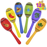 JOYIN 12 Mini Wooden Fiesta Maracas 6 Designs Noisemaker for Mexican Fiesta, Cinco De Mayo Party Favors, Musical Fun, Birthday P