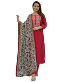 Anni Designer Women'S Cotton Blend Straight Embroidered Kurta With Pant & Dupatta (Sanju Red_S_Red_Small),Red,S