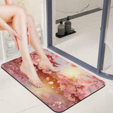 Diatomaceous Earth Cherry Blossoms Bath Mat Non Slip Quick Dry Welcome Front Door Mats 20x32 Dirt Trapper Mud Mats for Dog Paws 