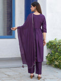 Sanisa Women'S Art Silk Sequence Embroidery Work Alia Cut Kurta With Pant And Dupatta Set| Ethnic Set | Suit Set | Kurta Set(163Kbd1758N-S_Dark Purple)