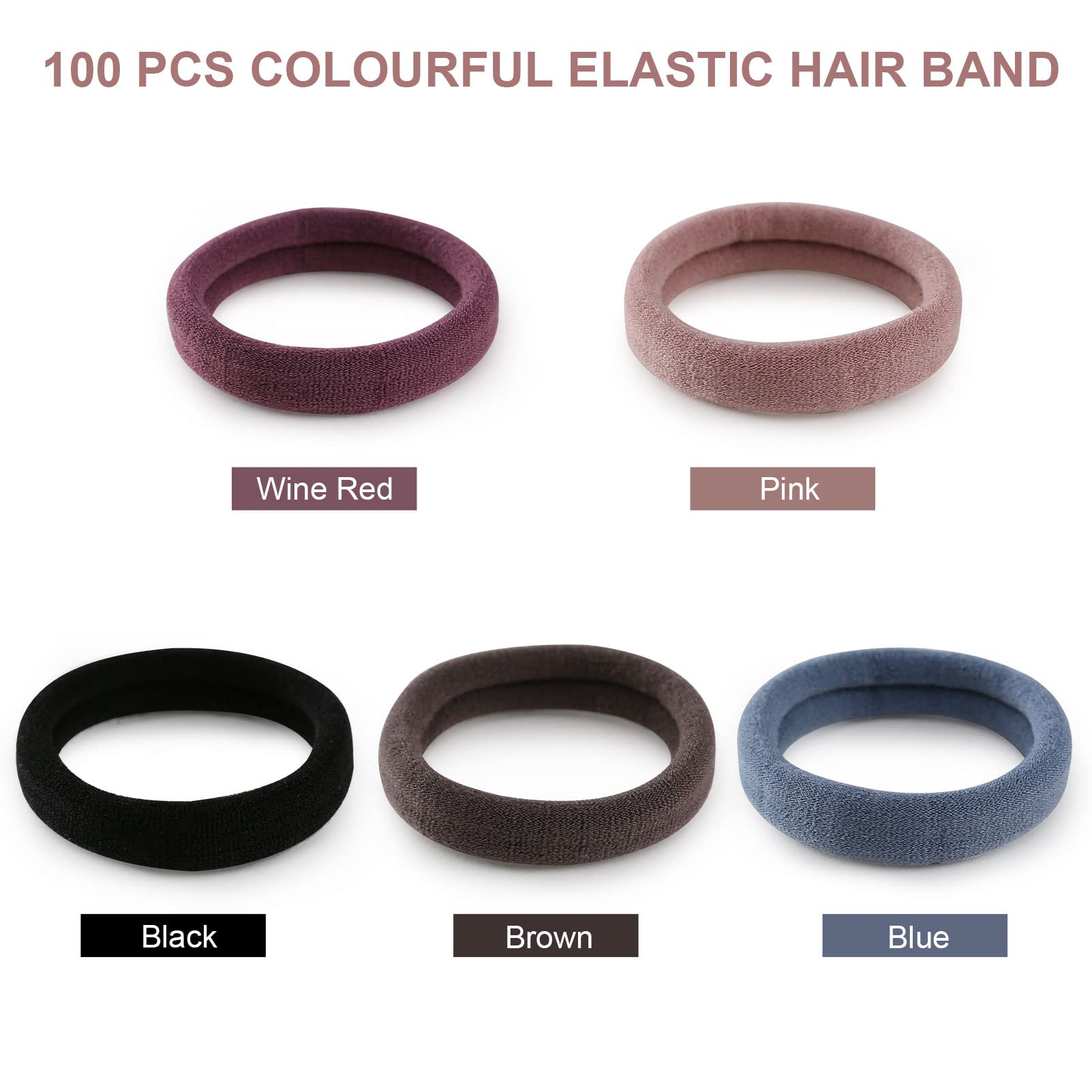 100 Pcs Thick Seamless Hair Ties, Ponytail Holders Hair Accessories No Damage For Thick Hair (Natural Colors)
