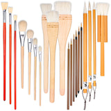 20 Pcs Pottery Glaze Brushes Set, Ceramic Brush Set with Long Handle, Different Shapes Wool Bamboon Hake for Pottery, Oil, Acryl