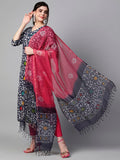 Gosriki Women'S Cotton Blend Printed Straight Kurta With Pant & Dupatta (Khara Blue-Gs_S_Blue_Small),Blue,,B0CD7S5VC9