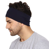Gajraj Wide, Moisture Wicking And NonSlip Exercise Workout Cotton Headband For Men And Women (Navy Blue)