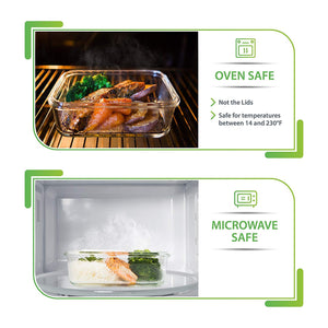 (5-pack, 30oz) Glass Food Storage Containers with Lids - Leak Proof Meal Prep Lunch/Freezer Containers - Microwave Oven Dishwash