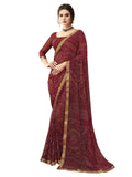 Satrani Womens Bandhani Printed & Lace Chiffon Saree with Blouse(2202SR872_Maroon1)