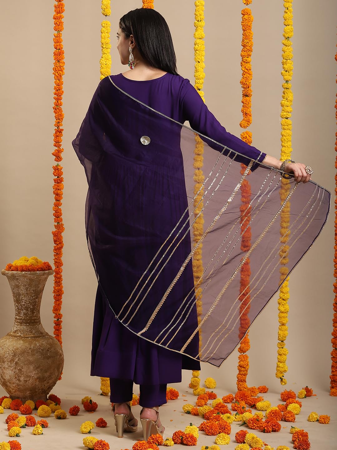 Gosriki Women'S Rayon Blend Anarkali Solid Kurta With Pant & Dupatta (Jaynti Begani-Vks04-Gs_Xxl_Begani_Xx-Large),Begani,2,B0DK9P26FD