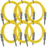 Seismic Audio - SASTSX-3 (6 Pack) - 3 Foot TS 1/4 Guitar, Instrument, or Patch Cables Yellow
