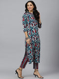 Anni Designer Women'S Cotton Blend Printed Straight Kurta With Pant (Milan Multi_M_Multicolor_Medium),Multicolour,M,Cotton Blend,Straight,Pants