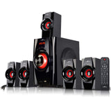 Be Free Sound 5.1 Channel Surround Sound Bluetooth Speaker System in Red with Remote Control, FM Radio, 4 Amplifier, 2.5 Speaker