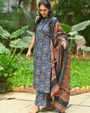 Gosriki Women'S Rayon Blend Anarkali Printed Kurta With Palazzo & Dupatta (Nethra Blue-Gs_M_Blue_Medium),Blue,,B0DK9NRCVG