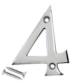RCH Hardware 2274CP075 | Solid Brass 3 Tall House Number 4, Polished Chrome Shiny Silver Matching Screws Included