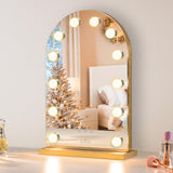 LUXFURNI Vanity Mirror with Lights, 20.5 L x 13 W Arched LED Makeup Mirror, Lighted Makeup Mirror with Lights, Smart Touch Contr