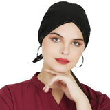 Cotton Female Turban Design Stone 1 Layer Muslim Women Under Hijab Cap (Black)