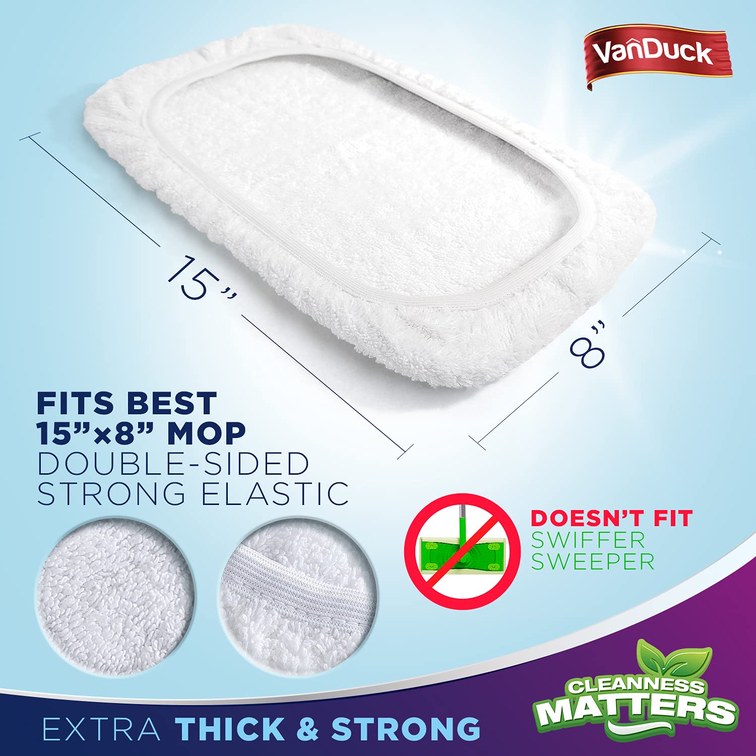 VanDuck 100% Cotton Terry Mop Pad 15x8 inch (24-Pack)