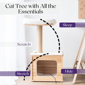 Catry Nirvana 3-Level Kitten Tree with Plush Perch, Soft Hammock, and Paper Rope Scratching Posts, Minimalist Cat Furniture for
