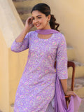 Anni Designer Women'S Rayon Blend Printed Straight Kurta With Pant & Dupatta (Welco-Purple-Nw_M_Purple_Medium),Purple,M,,,