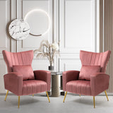 ZJhome Living Room Chairs Set of 2 Modern Velvet Accent Chairs with Lumbar Pillow, High Back Armchair Arm Chair with Gold Metal 