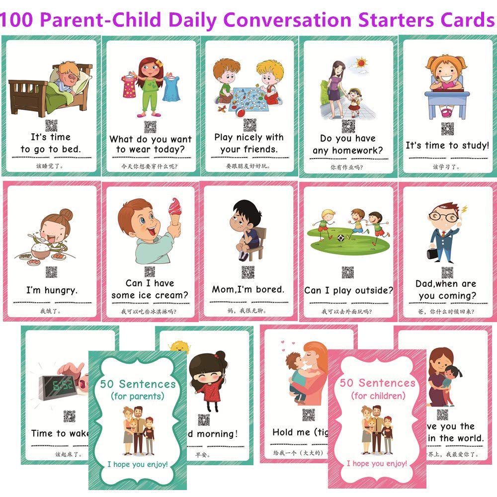 100 Parent-Child Daily Conversation Starters Cards with Picture - Fun Family-Friendly Vivid Question Cards Game for Kids - Learn