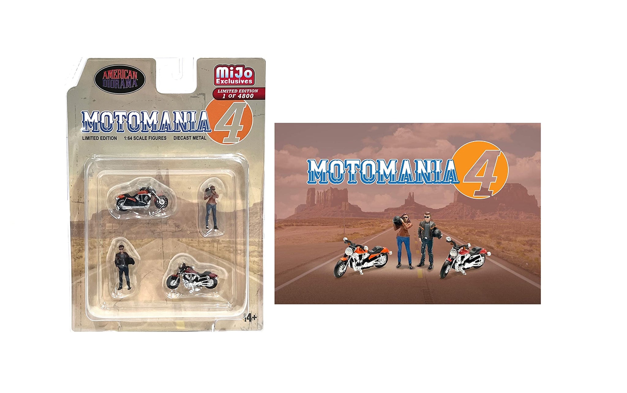 American Diorama Motomania 4,, 1:64 Metal Figures Set Ad-76504 (2 Figures + 2 Motorcycles)