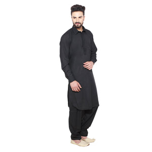 Sojanya (Since 1958 Men'S Black Cotton Blend Pathani Kurta & Salwar Set Size Xxl
