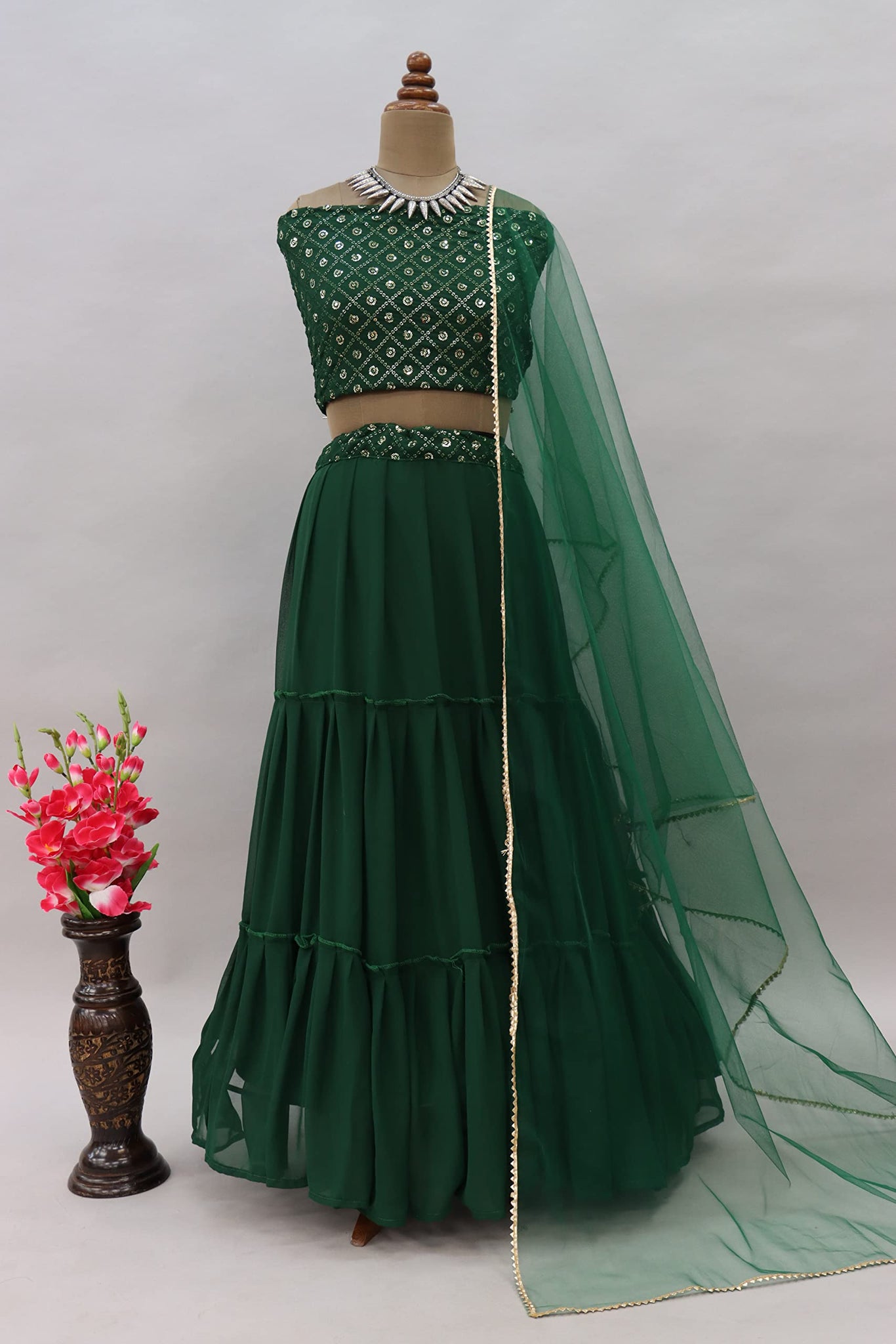 Fashion Basket Women'S Georgette Semi-Stitched Lehenga Choli (Fb-Lh-L8216_Green_Free Size)