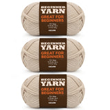 3x60g Beige Yarn for Crocheting and Knitting;3x66m (72yds) Cotton Yarn for Beginners with Easy-to-See Stitches;Worsted-Weight Me