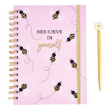 VOTUM Bee Journal with Pen Spiral Notebook with BeeLieve in Yourself Motivational Cover Daisy Top Ballpoint Pen, Lined P