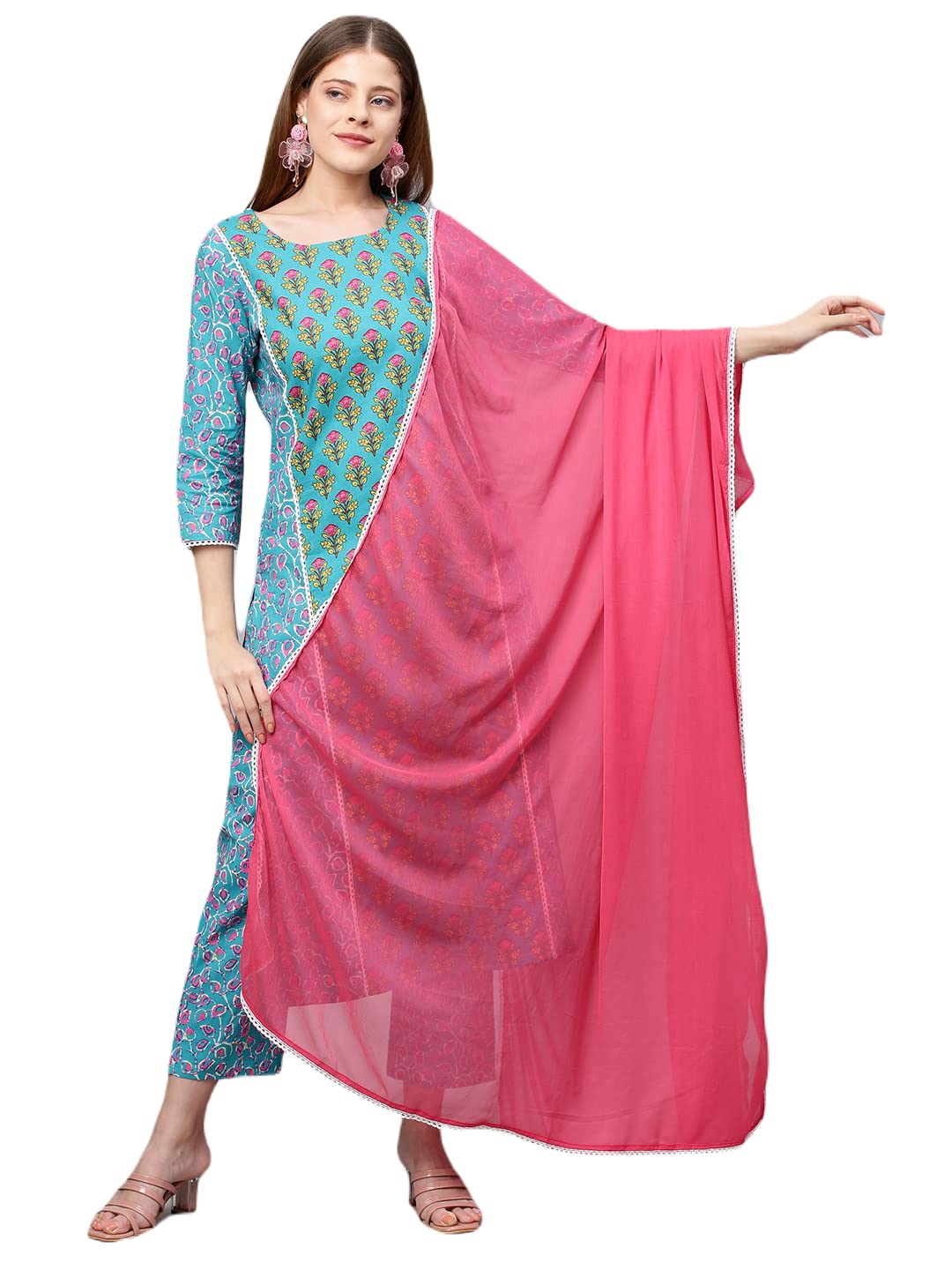 Anni Designer Women'S Cotton Straight Kurta With Palazzo (Mokish_Xl_Multicolor_X-Large),Multicolour,XL