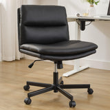 Okeysen Criss Cross Chair with Wheels, Armless Wide Seat Cross Legged Comfy Office Desk Chair, PU Leather Height Adjustable Swiv