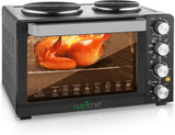 NutriChef 30 Quart Kitchen Convection Oven & 2 Burner Cooker - 1500 Watt Oven - 7 Cook Functions Rotisserie, Cook, Bake, Broil &