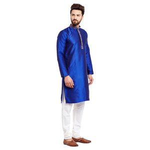 Sojanya (Since 1958 Men'S Royal Blue Jacquard Silk Kurta & Churidaar Pyjama Royal Blue M