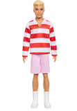 Barbie Fashionistas Ken Doll #241 With Blonde Hair Wearing Red And White Striped Polo Shirt With Pink Shorts, White Crew Socks A