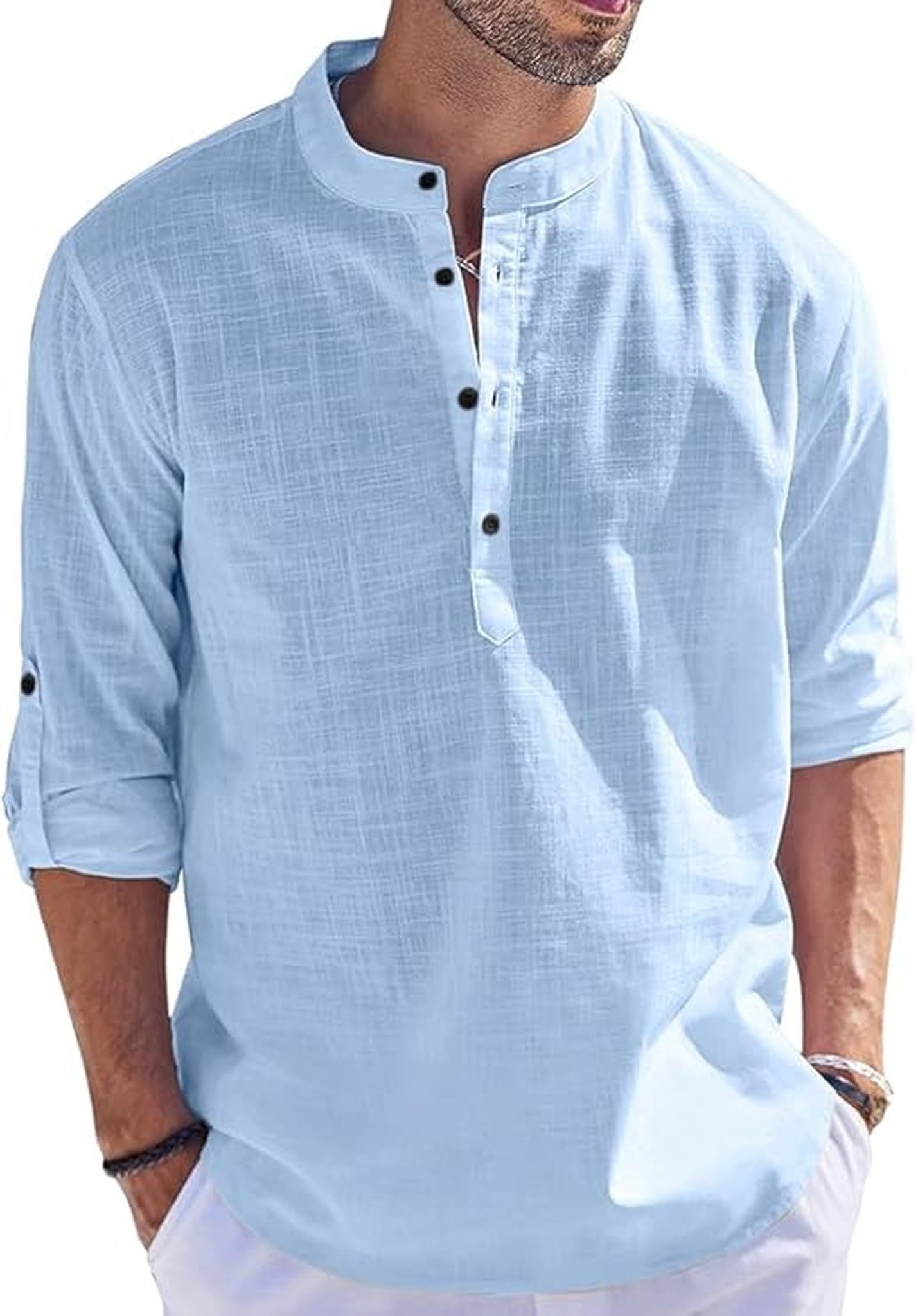 Bellstone Men'S Cotton Blend Solid Regular Fit Kurta (Kurta1500_Single_Sky Blue_Medium