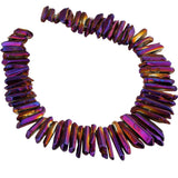 rockcloud Natural Rock Crystal Points Titanium Coated Clear Quartz Sticks Spikes Top Drilled 15 inch Strand,Purple