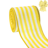 Easter Ribbon Wired Edge, Spring Yellow and White Ribbon Wired Vertical Stripes Fabric Ribbon Gift Wrapping DIY Craft Wreath Gar