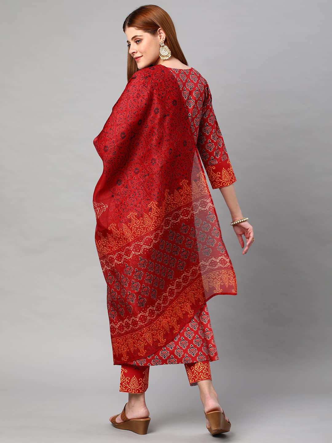 Anni Designer Women'S Cotton Blend Printed Kurta And Pant With Dupatta Set (Shank-Maroon-Nw_Xl_Maroon_X-Large),Maroon,XL,Cotton Blend,Regular,Dupatta