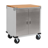 Seville Classics UltraHD Heavy Duty Rolling Cabinet Workbench Table w/Solid Wood Top, Workstation for Garage, Office, Workshop, 