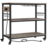 Yaheetech Kitchen Island Cart with Power Outlet, Kitchen Carts on Wheels with Storage, 3-Tier Microwave Stand with Foodpads, Gla